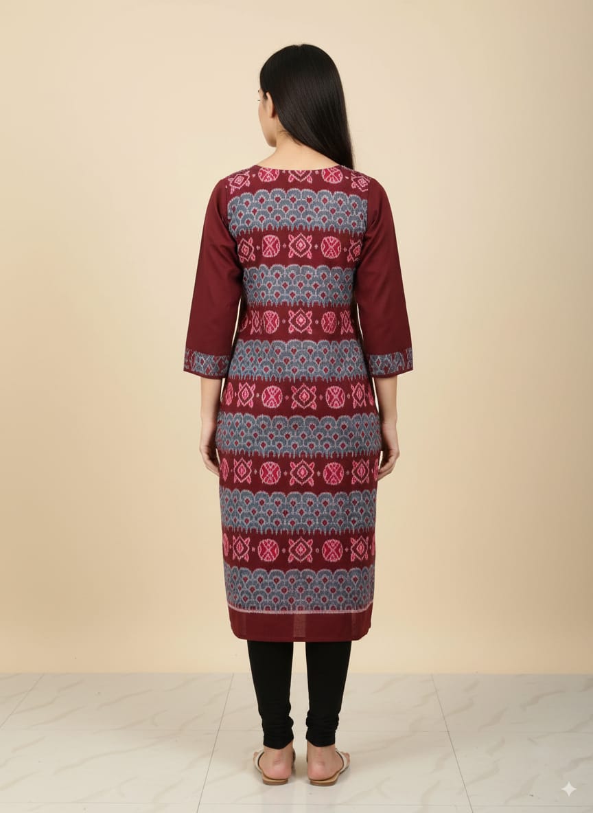 Maroon Flower Designer A-Line Kurti