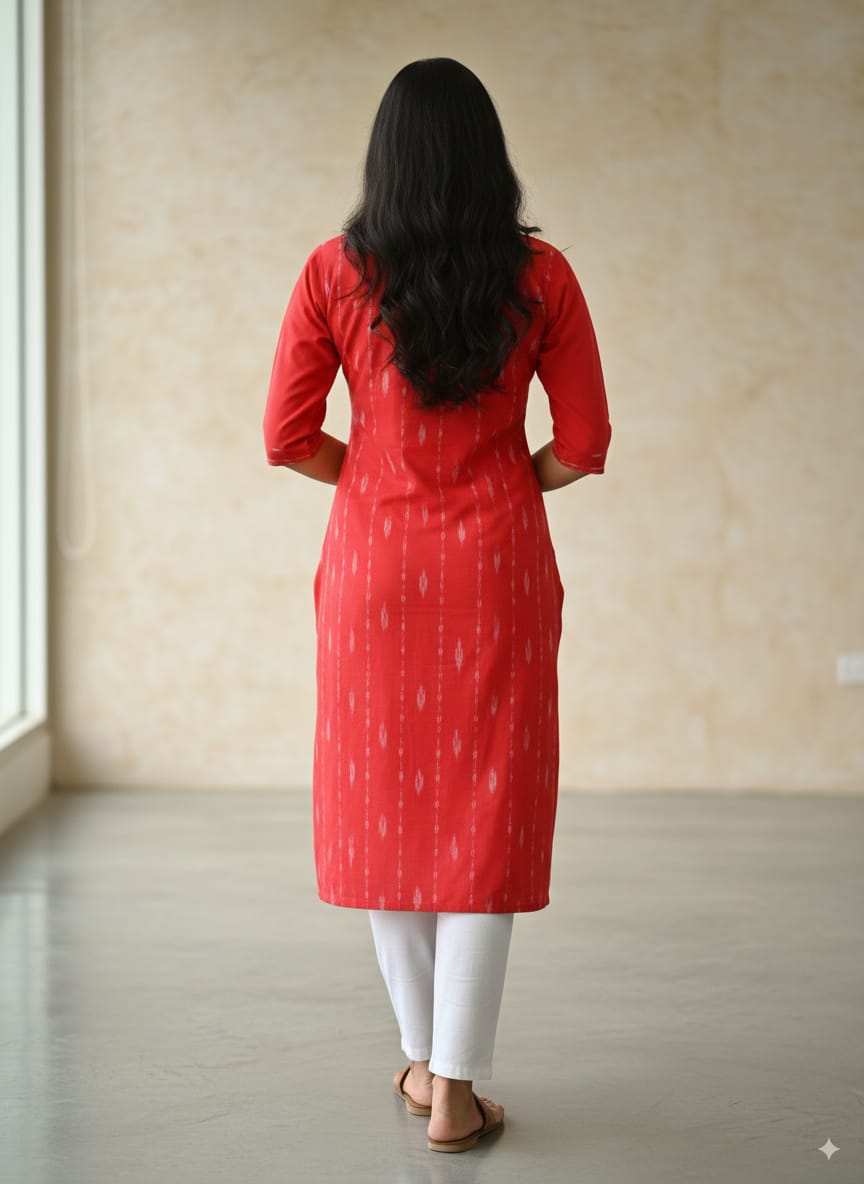 Red Blue Pasapali Designer Sambalpuri A-Line Kurti