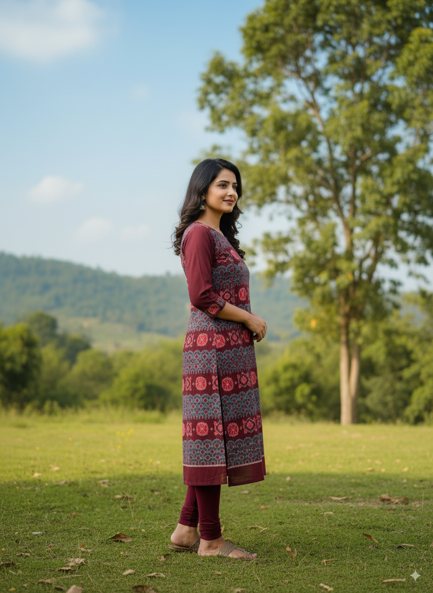 Maroon Flower Designer A-Line Kurti