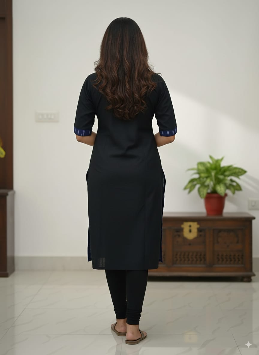 Blue Black Pasapali And Fish Designer Sambalpuri A-Line Kurti