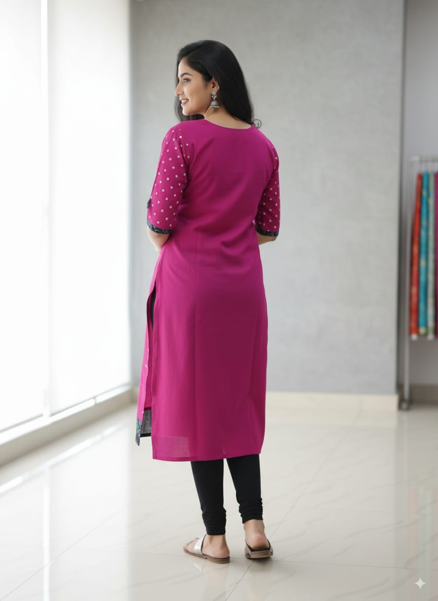 Pink Black Pasapali And Flower Design Sambalpuri Designer A-Line Kurti