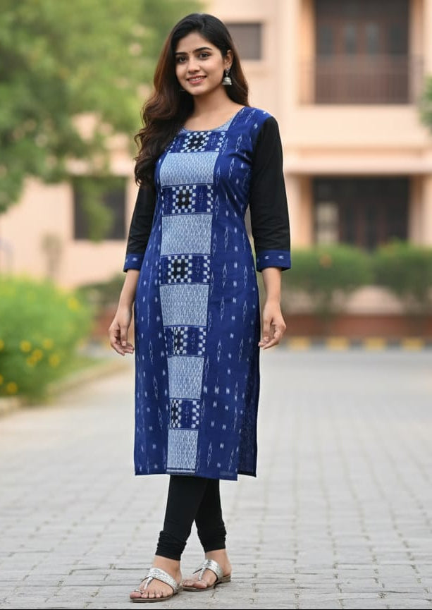 Blue White Pasapali Design Single Side Designer A-Line Kurti