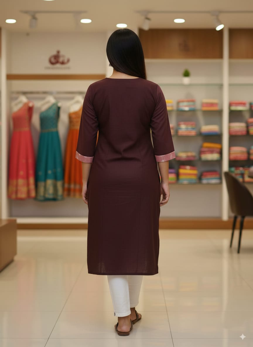 Peach Coffee Pasapali And Wheel Designer Sambalpuri A-Line Kurti