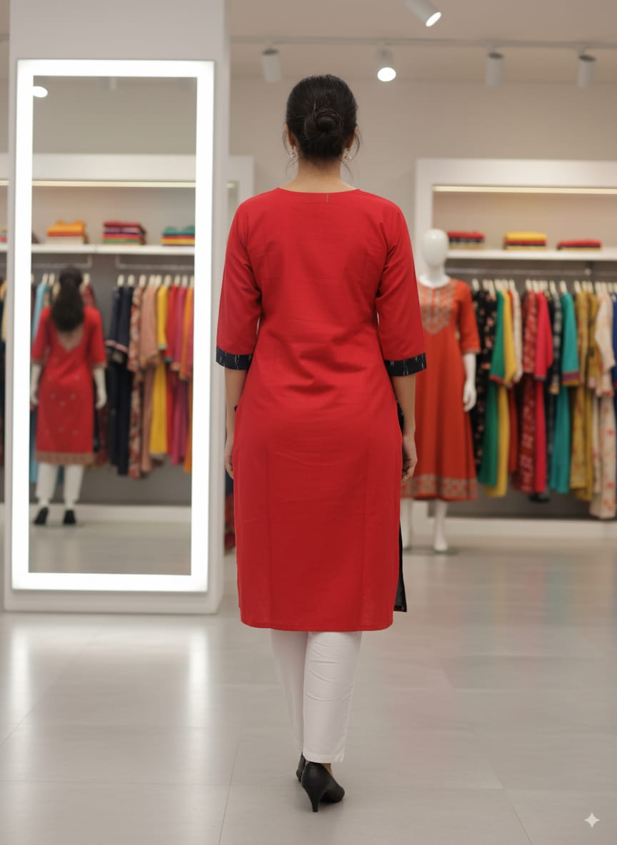 Black Red Pasapali Single Side Designer Sambalpuri A-Line Kurti
