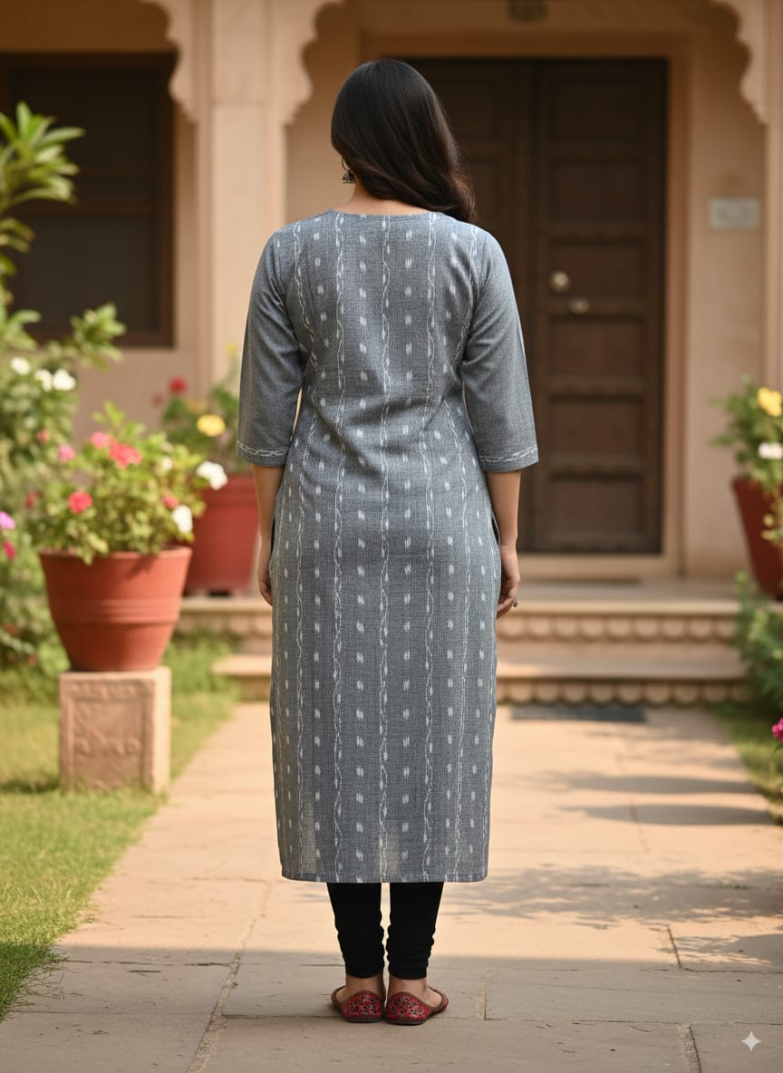 Grey Red Pasapali Design Side Designer A-Line Kurti