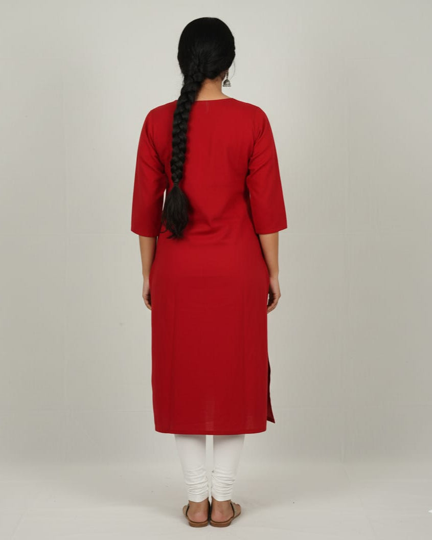 Red Dancer Theme Hand Painted Pattachitra Kurti