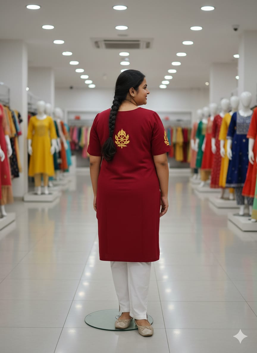 Maroon Sri Mandira Theme Hand Painted Pattachitra Kurti
