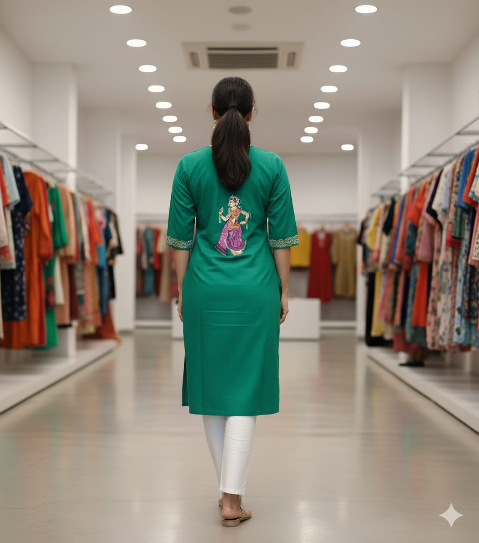 Sea Green Dancer Theme Hand Painted Pattachitra Kurti