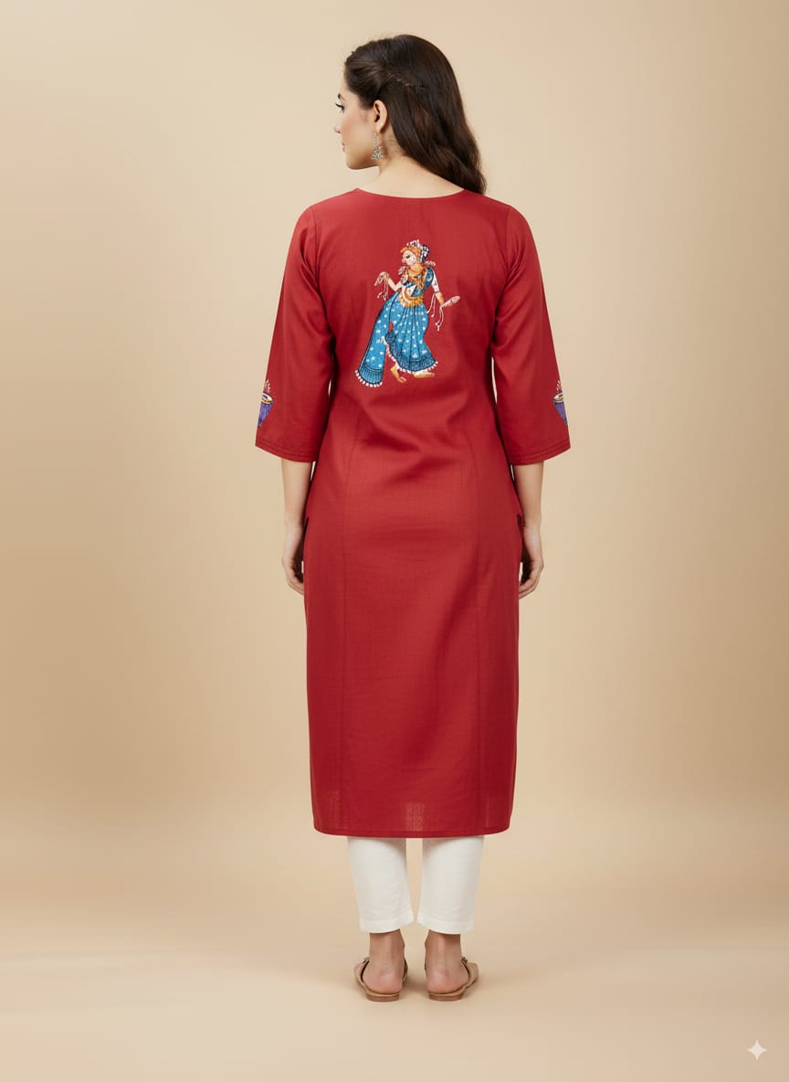 Red Marriage Theme Hand Painted Pattachitra Kurti