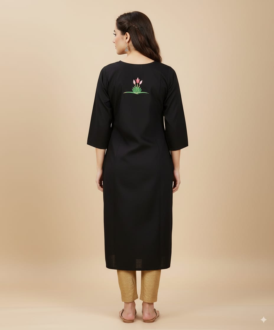 Black Ashoka Theme Hand Painted Pattachitra Kurti