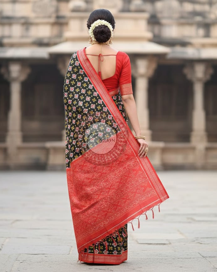 Black Red Multi Colour Pasapali Odisha Handloom Sambalpuri Cotton Sareee