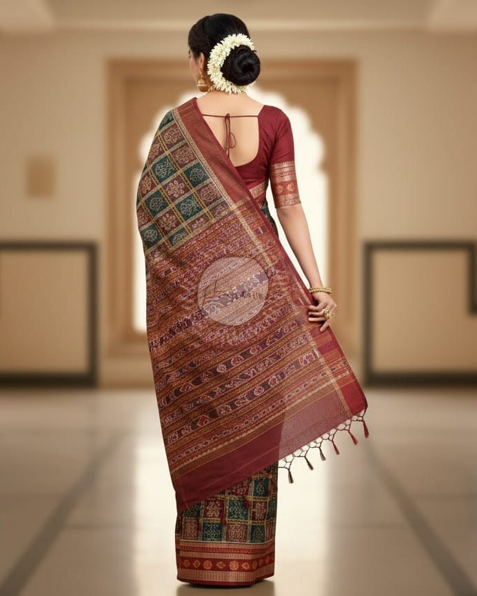 Black Maroon 5 Kathi Odisha Handloom Sambalpuri Cotton Saree