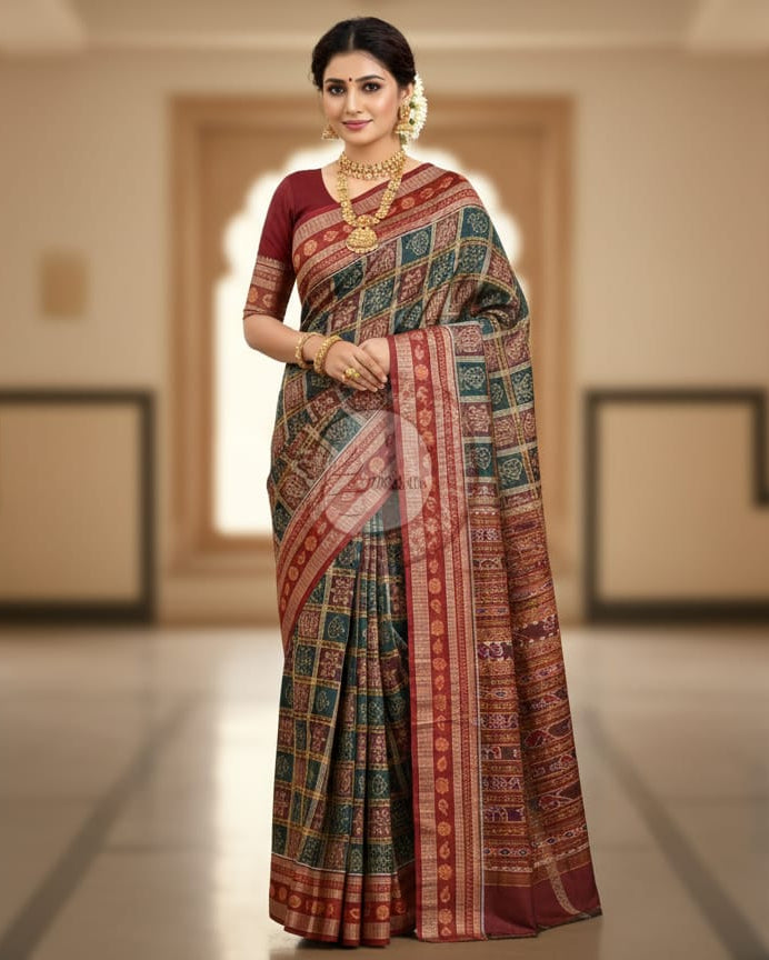 Black Maroon 5 Kathi Odisha Handloom Sambalpuri Cotton Saree