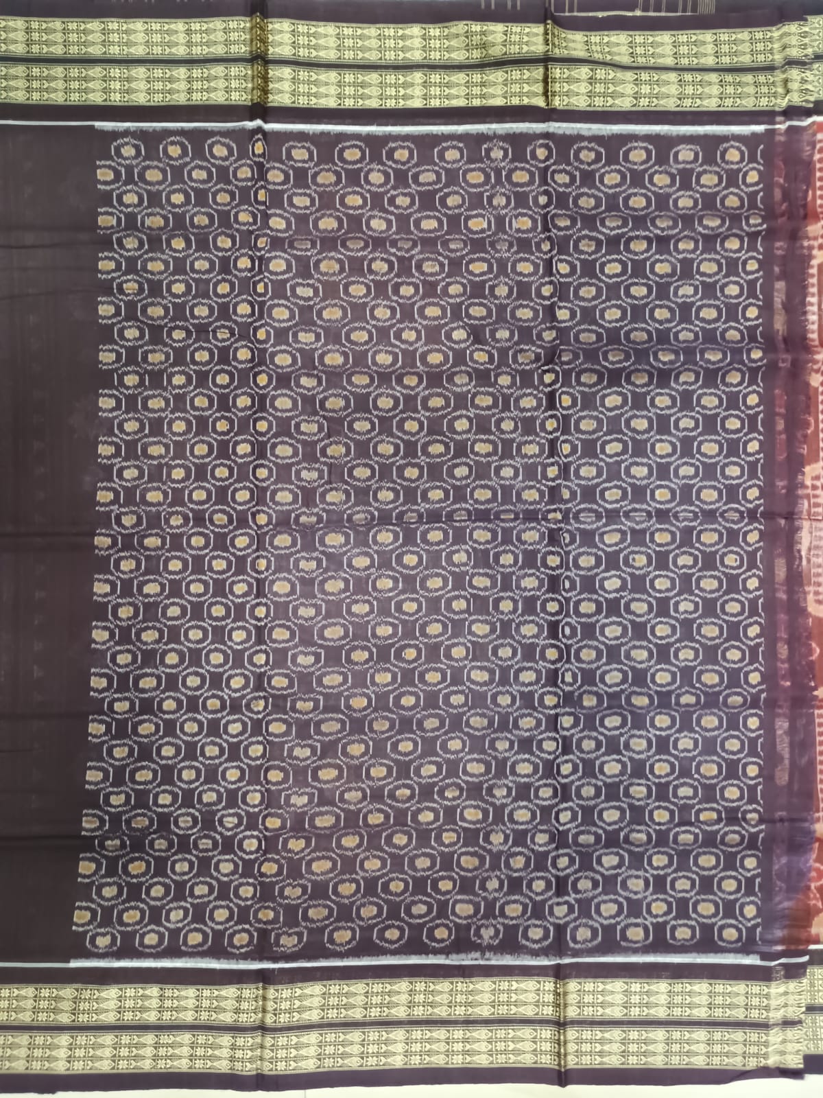 Maroon Coffee Dancer And Flower Design Odisha Handloom Sambalpuri Cotton Saree