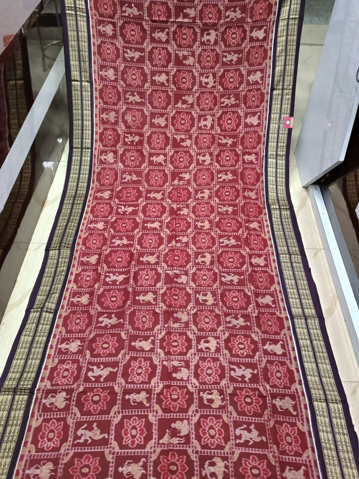 Maroon Coffee Dancer And Flower Design Odisha Handloom Sambalpuri Cotton Saree