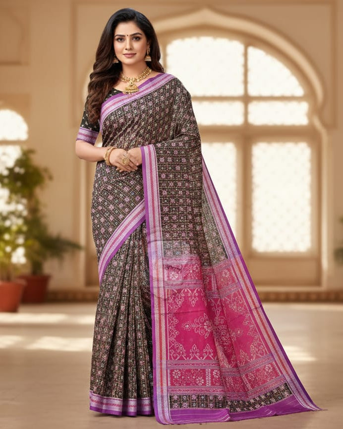 Black Purple Mini Pasapali Odisha Handloom Sambalpuri Cotton Saree