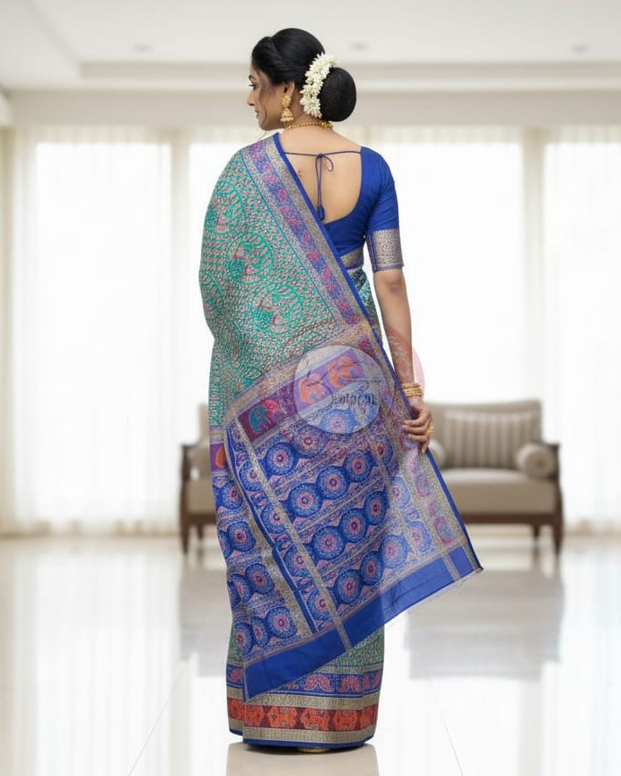 Sea Green Blue Peacock Odisha Handloom Sambalpuri Saree