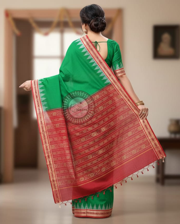 Green Maroon Handloom Sambalpuri Cotton Saree
