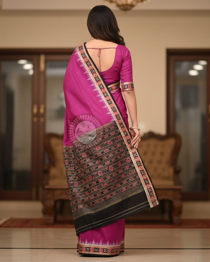 Purple Black Pasapali Border Handloom Sambalpuri Cotton Saree