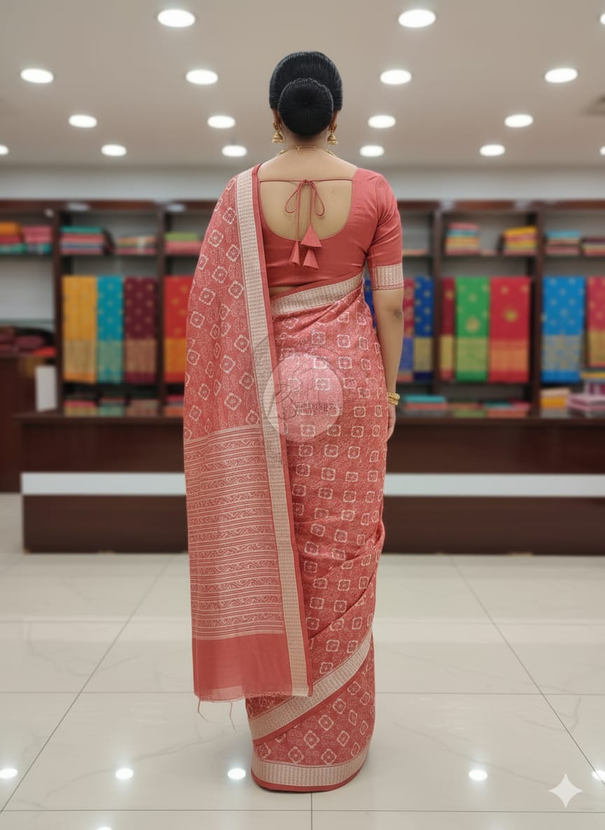 Peach Pink Birds Design Natural Dye Sambalpuri Silk Saree