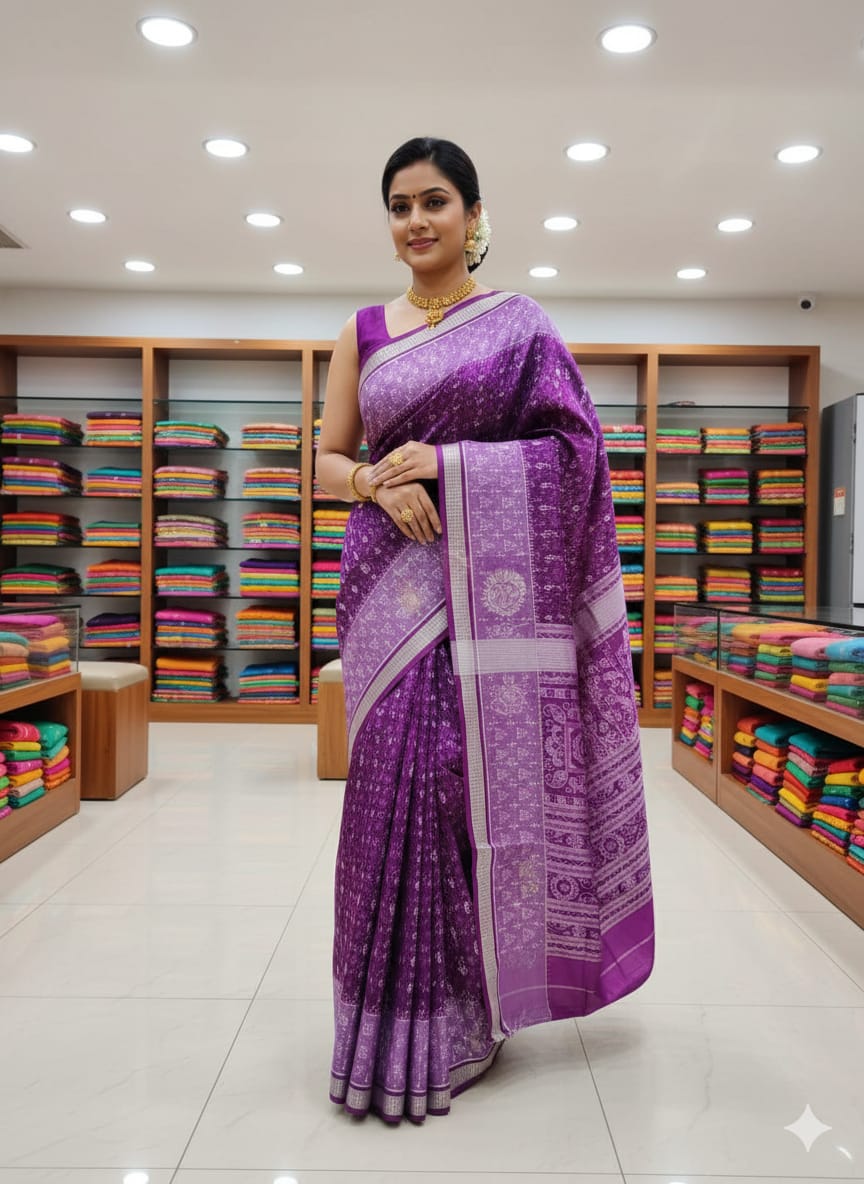 Light Purple Dark Purple Tribal Odisha Handloom Sambalpuri Silk Saree