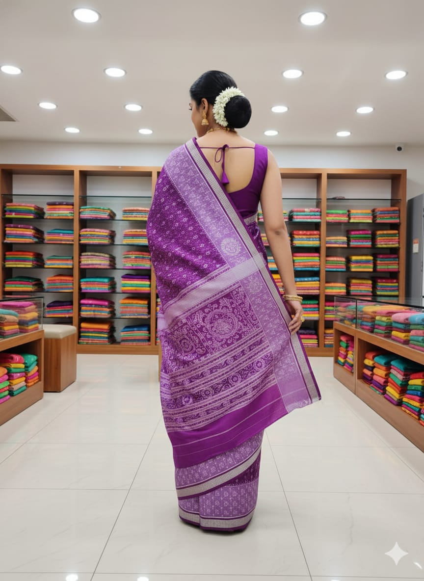 Light Purple Dark Purple Tribal Odisha Handloom Sambalpuri Silk Saree