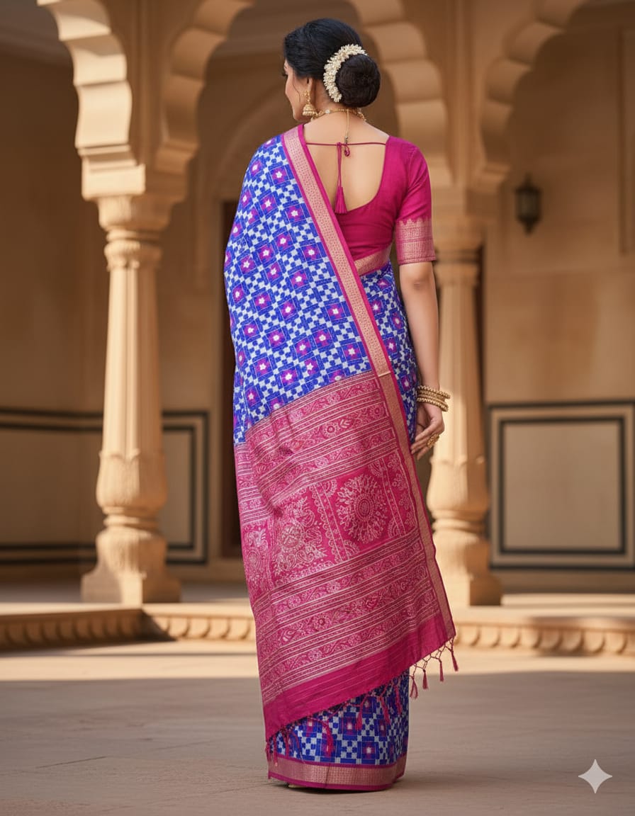 Blue Pink Pasapali Sambalpuri Silk Saree