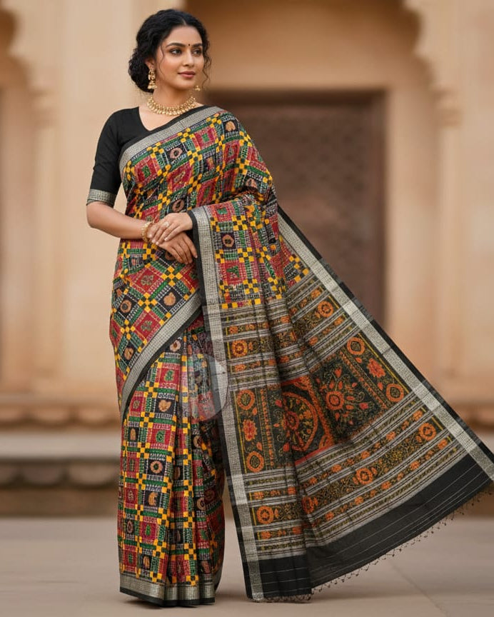 Multi Black Utkal Laxmi Sambalpuri Silk Saree