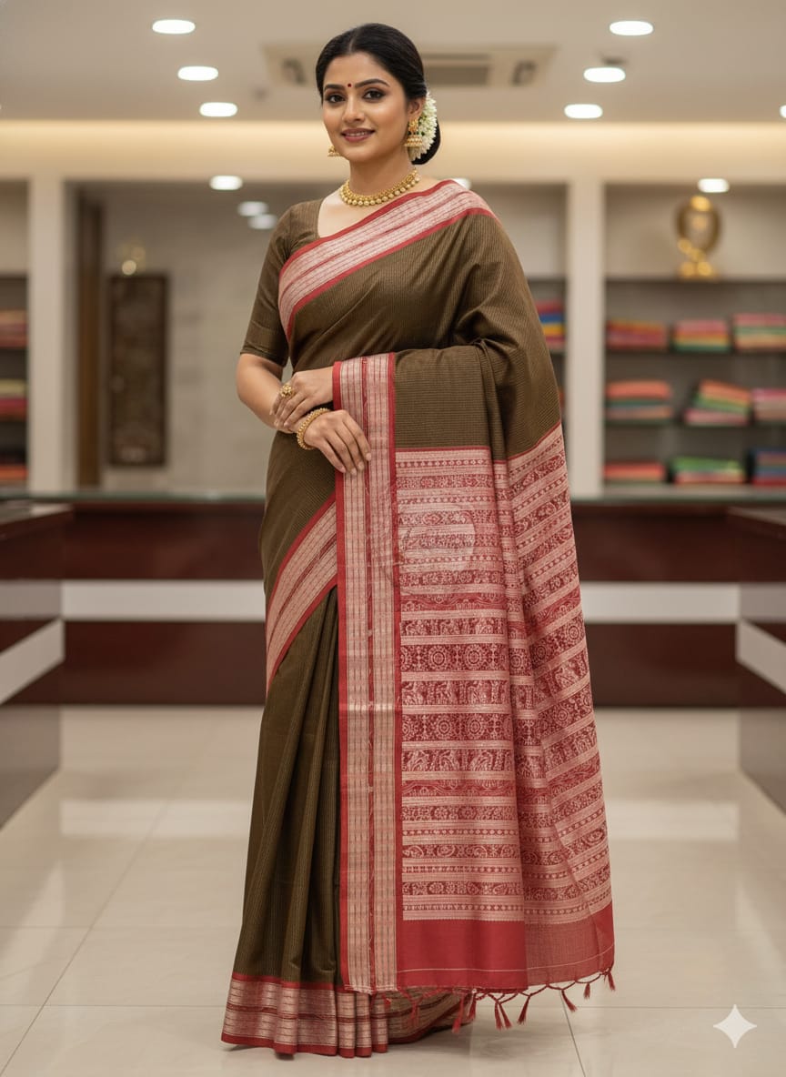 Black Red Sachipar Odisha Handloom Sambalpuri Silk Saree