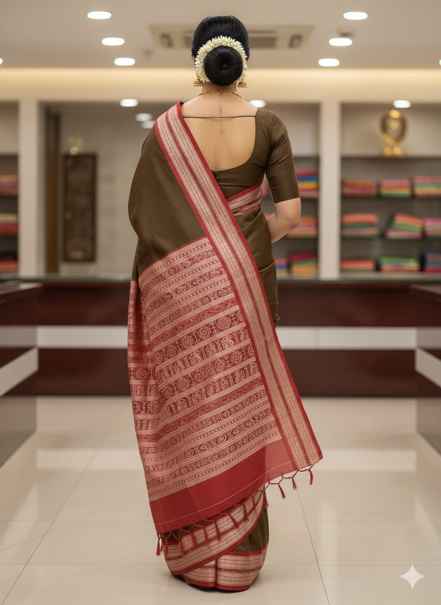 Black Red Sachipar Odisha Handloom Sambalpuri Silk Saree