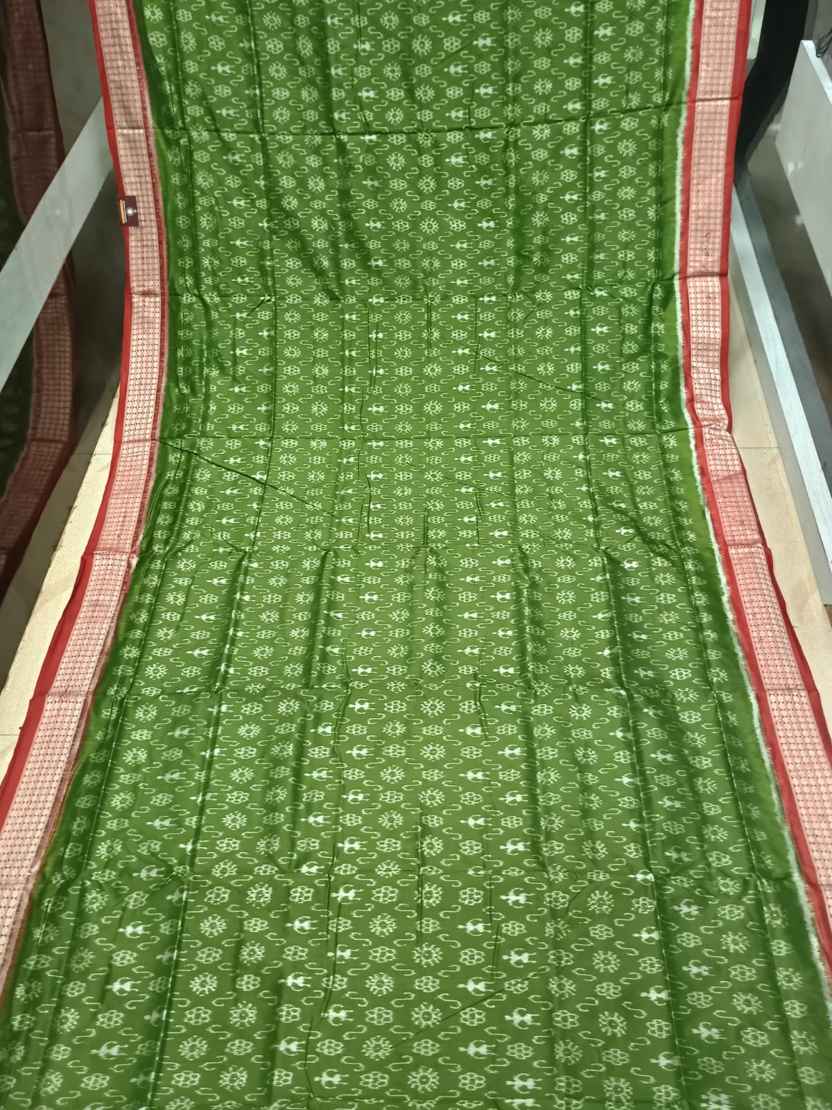 Mehendi Green Red Ek Chandia Design Sambalpuri Silk Saree