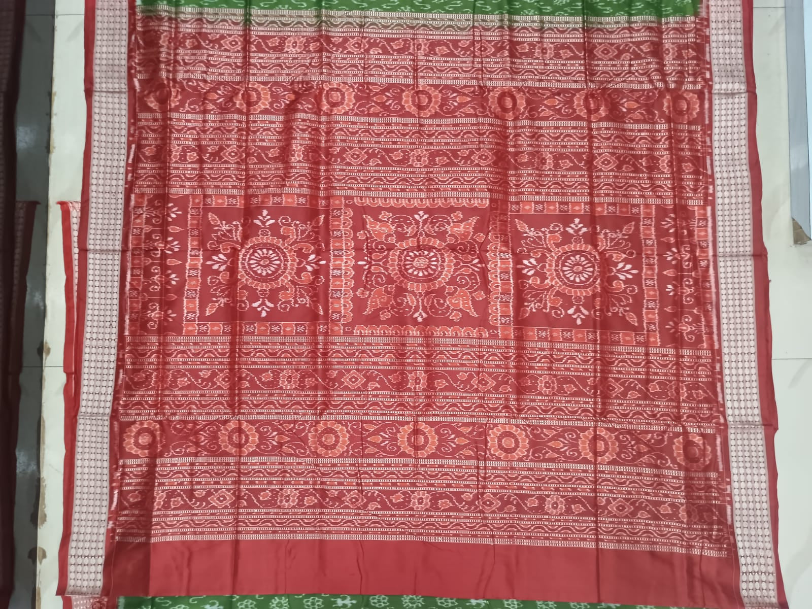 Mehendi Green Red Ek Chandia Design Sambalpuri Silk Saree