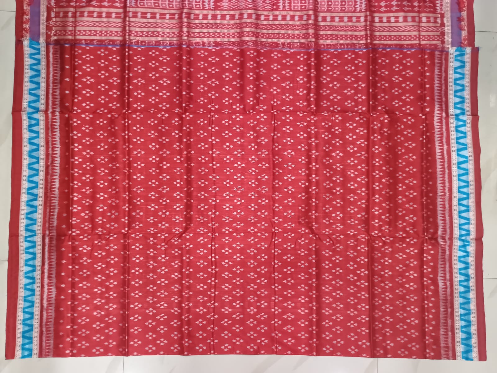Copper Sulphate Red Tree Design Sambalpuri Silk Saree