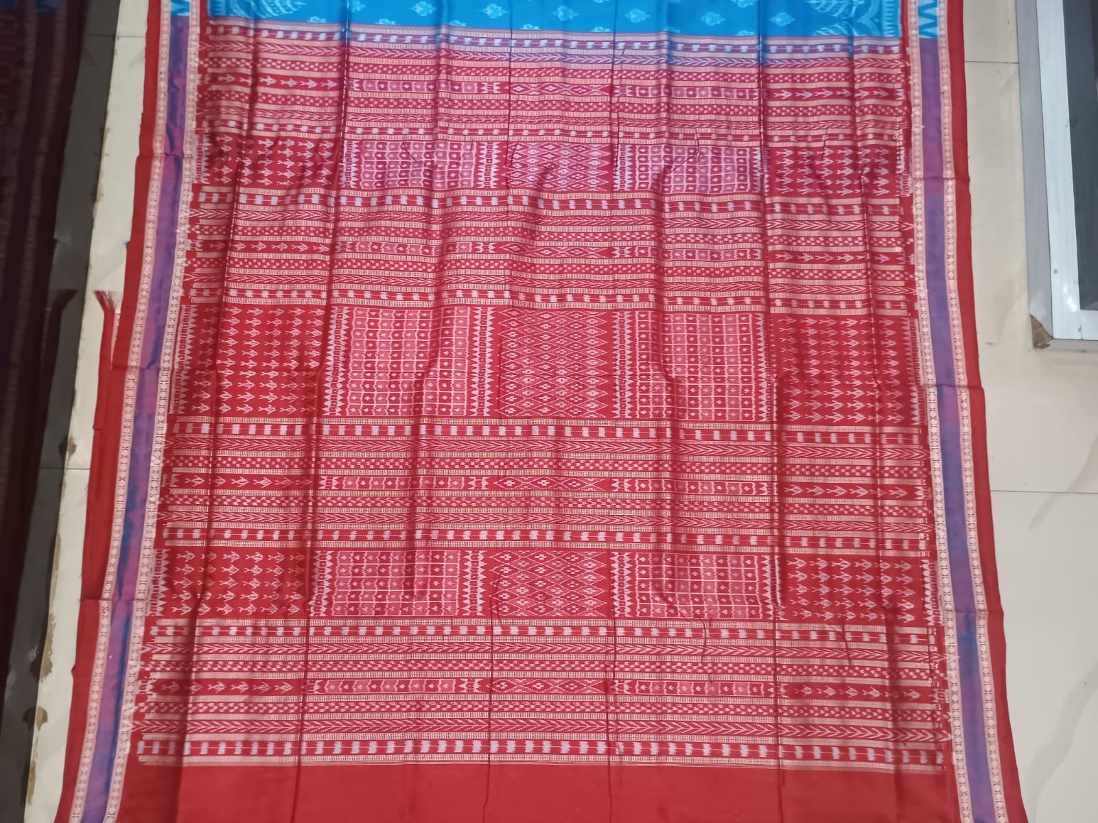 Copper Sulphate Red Tree Design Sambalpuri Silk Saree