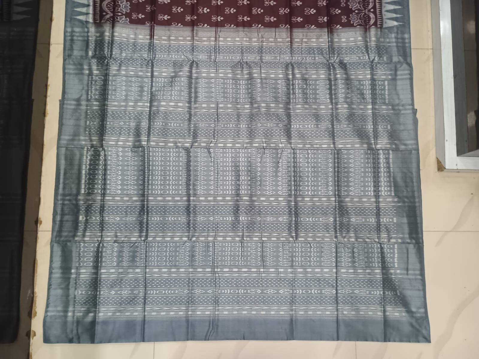 Coffee Red Tree Design Sambalpuri Silk Saree