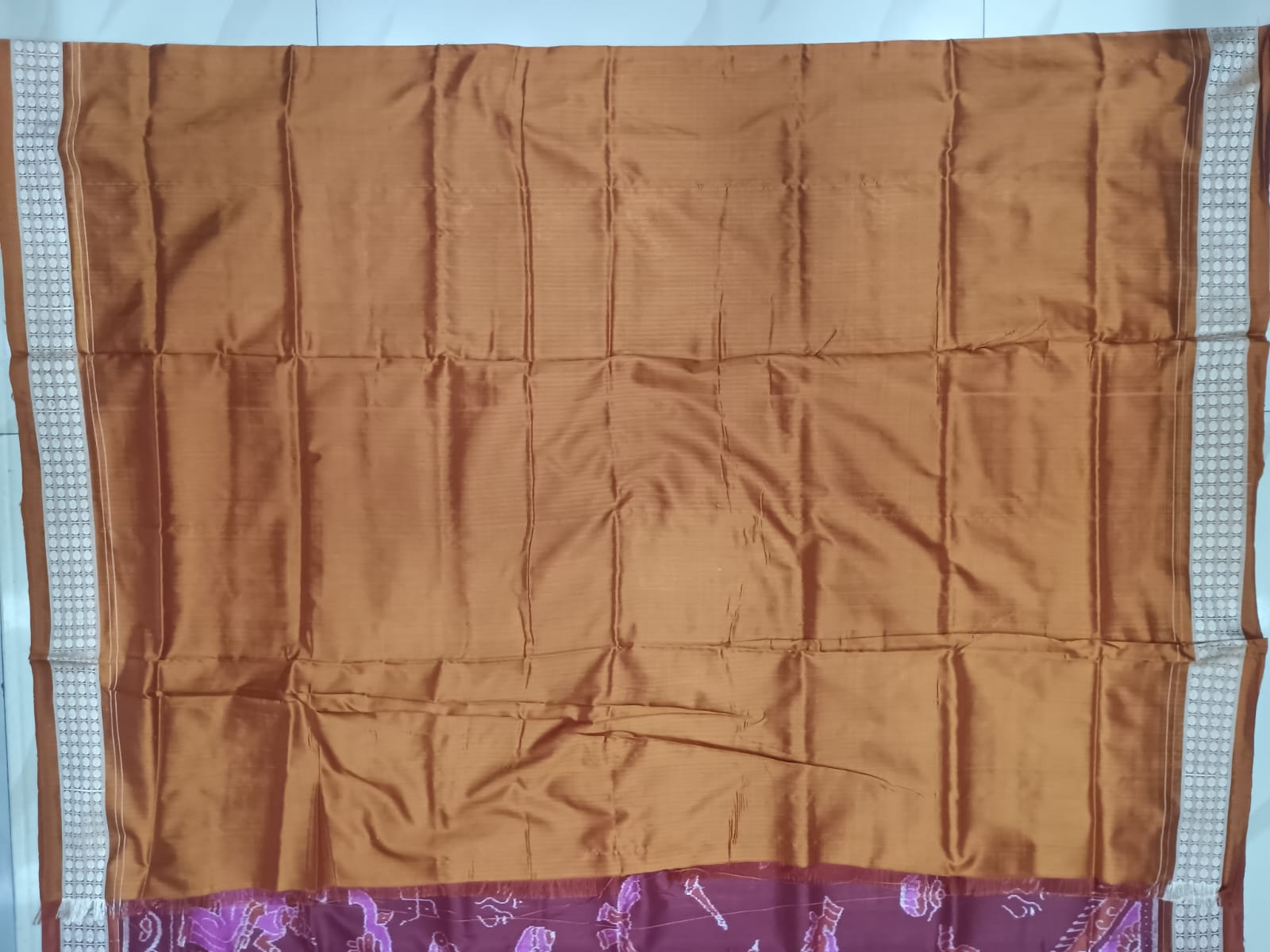 Reddish Brown Rust Marriage Design Sambalpuri Silk Saree