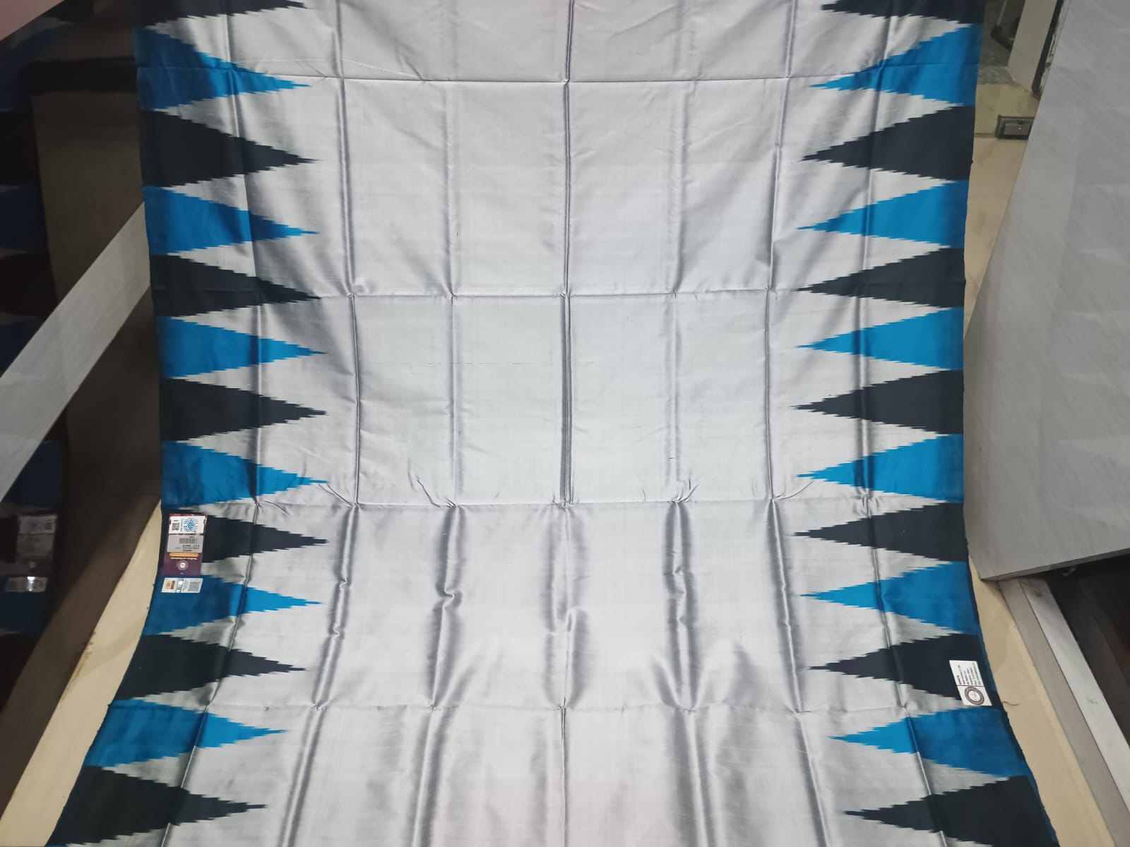 Grey Blue Multi Colour Kumbha Design Sambalpuri Silk Saree
