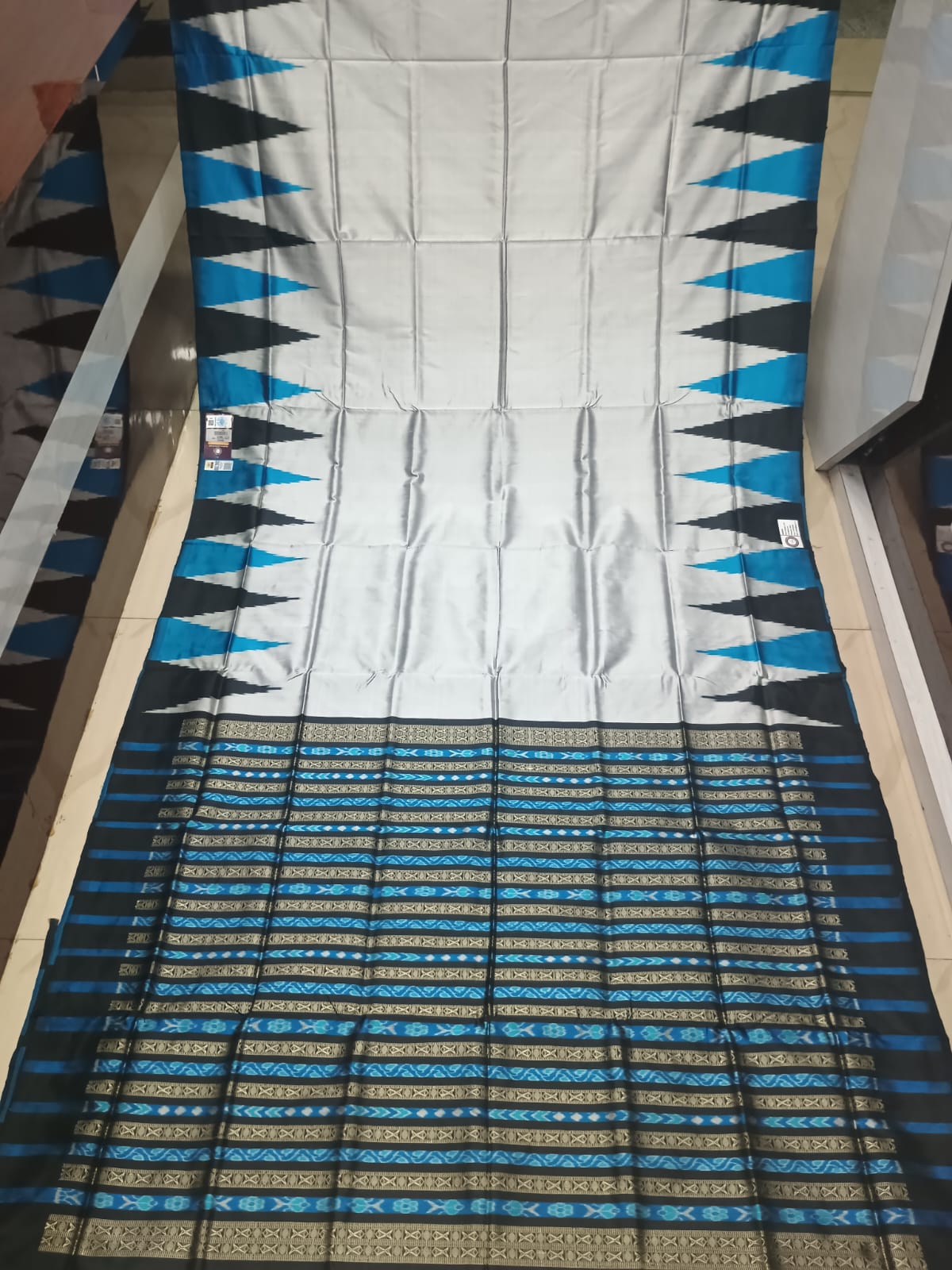 Grey Blue Multi Colour Kumbha Design Sambalpuri Silk Saree
