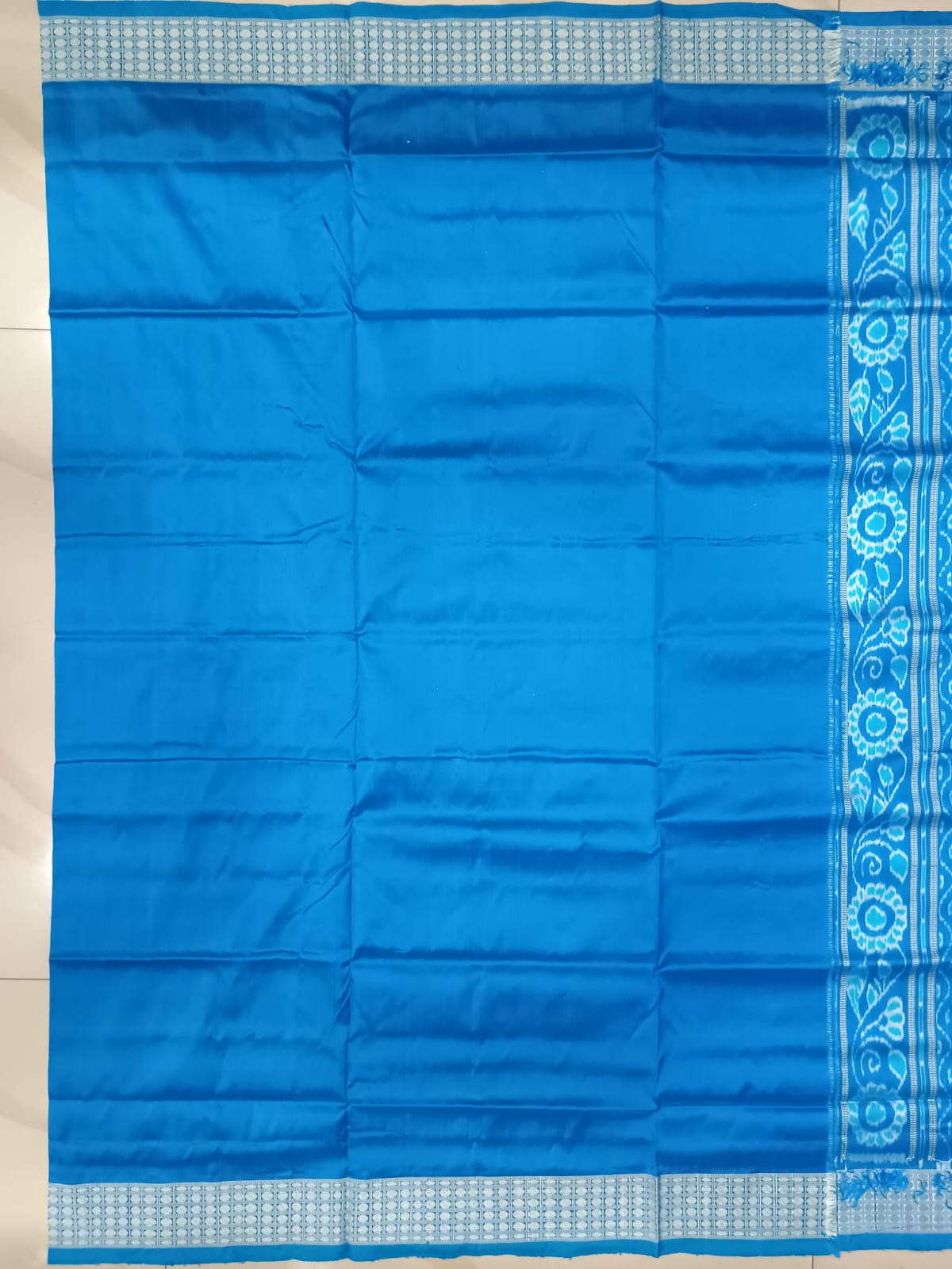 Blue Copper Sulphate Tribal And Pasapali Design Sambalpuri Silk Saree