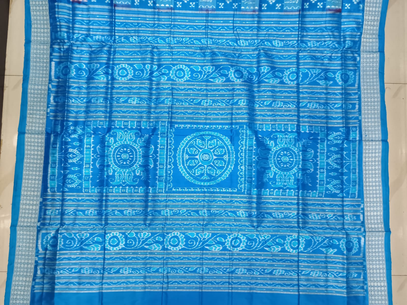 Blue Copper Sulphate Tribal And Pasapali Design Sambalpuri Silk Saree