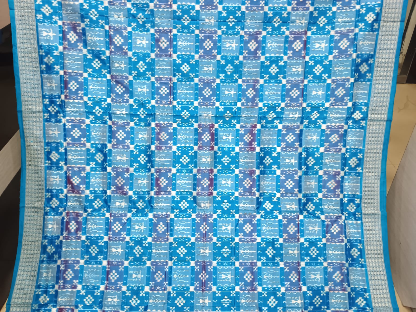 Blue Copper Sulphate Tribal And Pasapali Design Sambalpuri Silk Saree