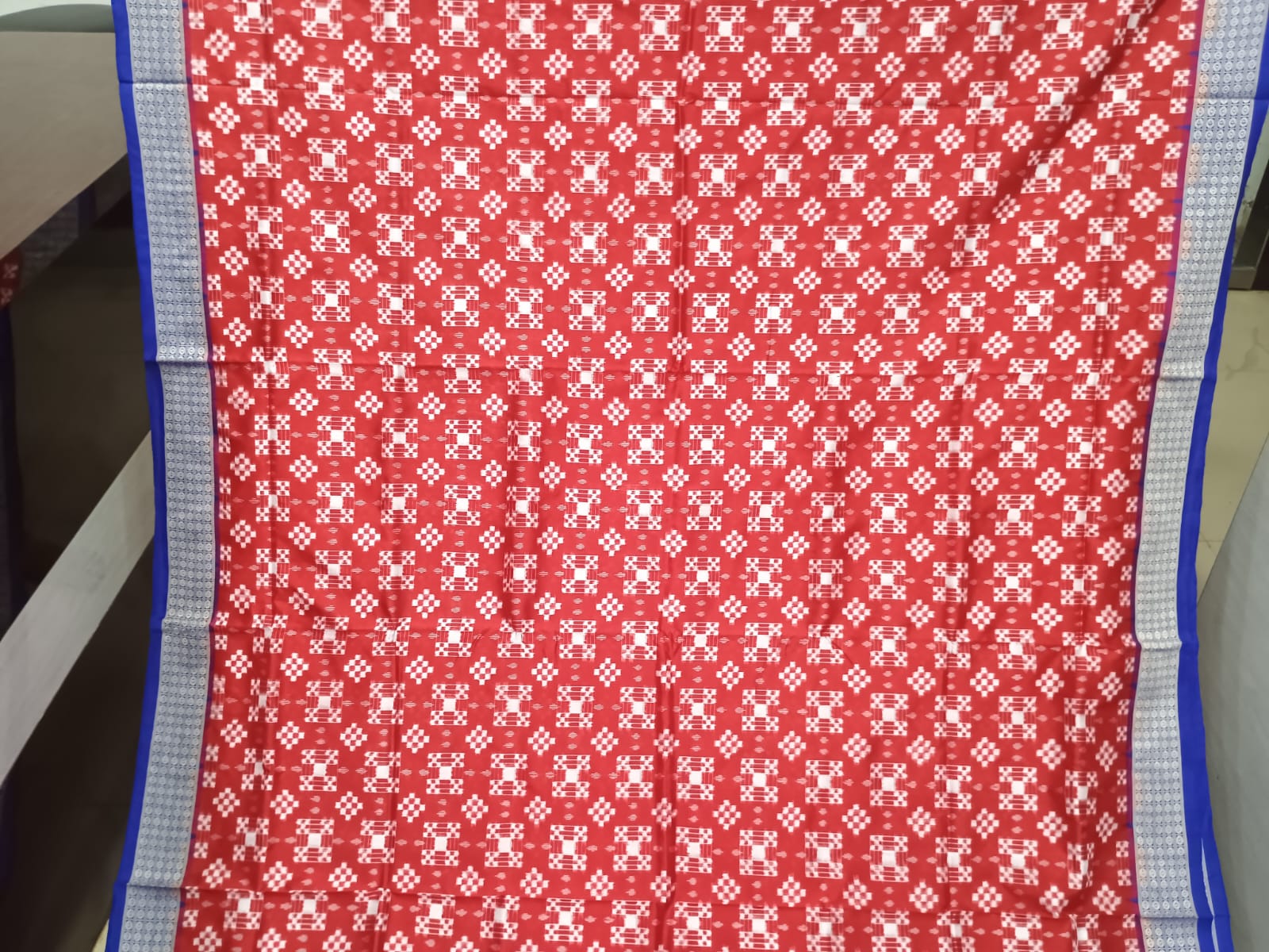 Red Blue Pasapali Design Sambalpuri Silk Saree