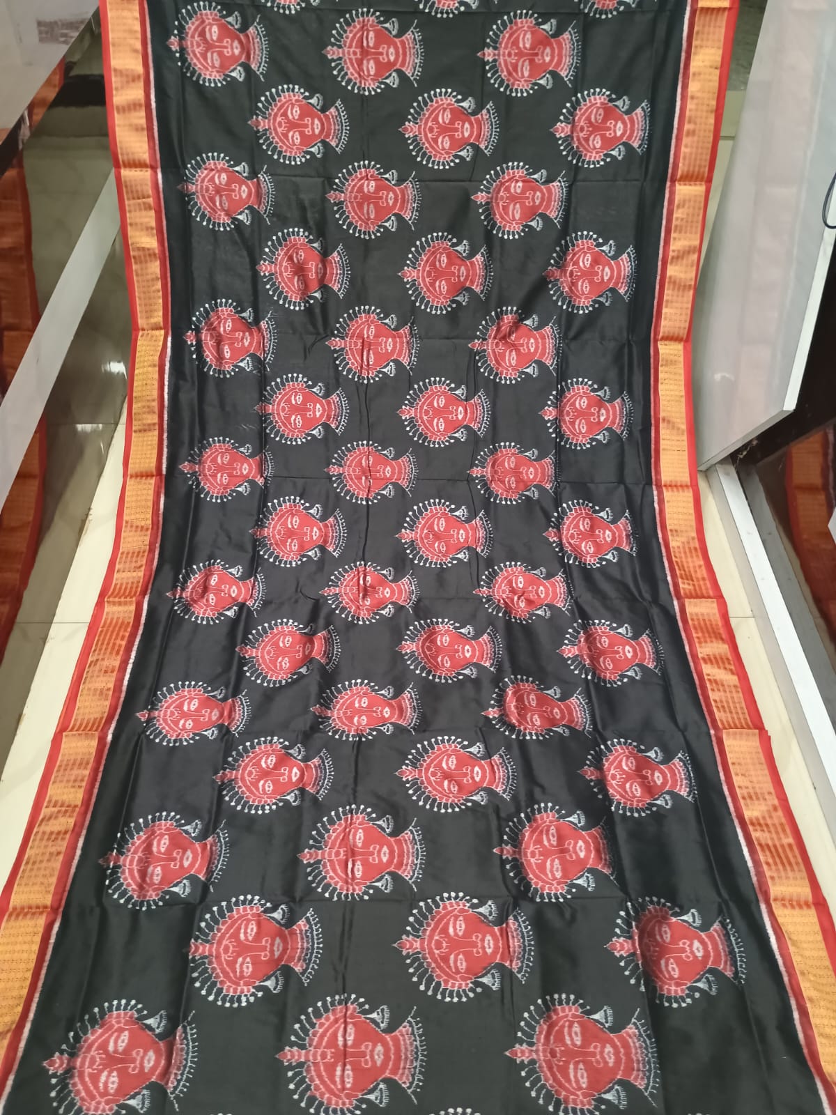 Black Red Odishi Face Half Tissue Sambalpuri Silk Saree