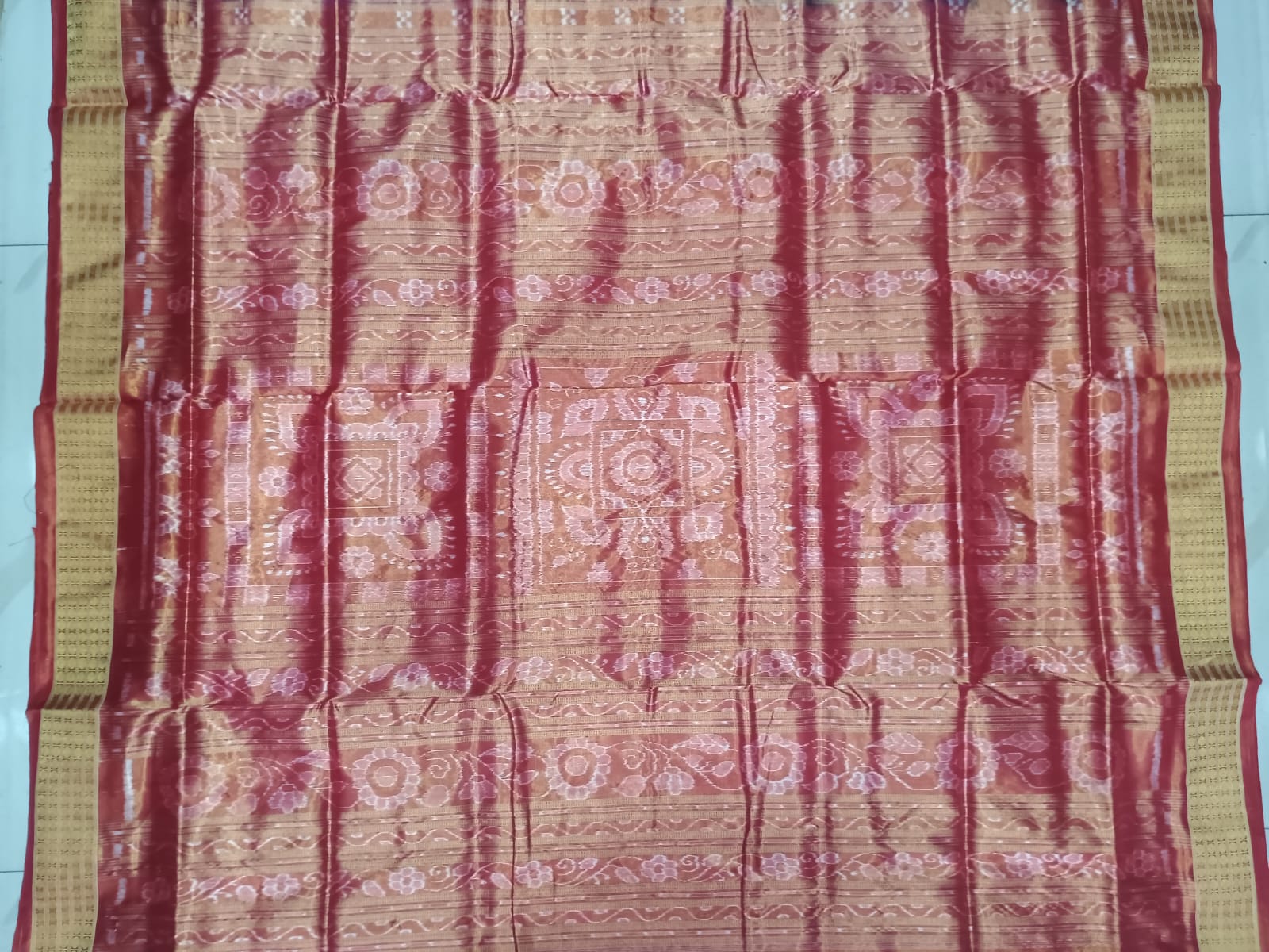 Black Red Odishi Face Half Tissue Sambalpuri Silk Saree