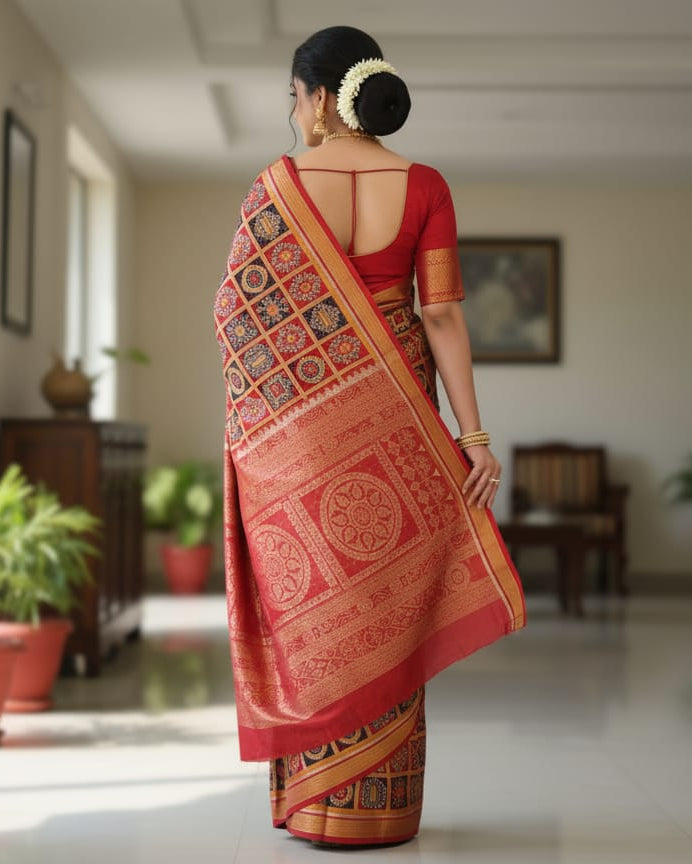 Bronze Red Nabakothi Half Tissue Sambalpuri Silk Saree