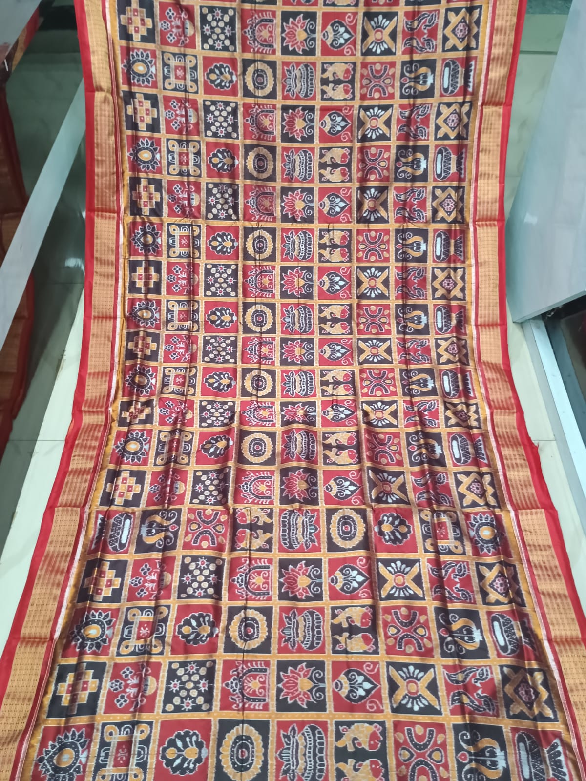 Bronze Red Nabakothi Half Tissue Sambalpuri Silk Saree