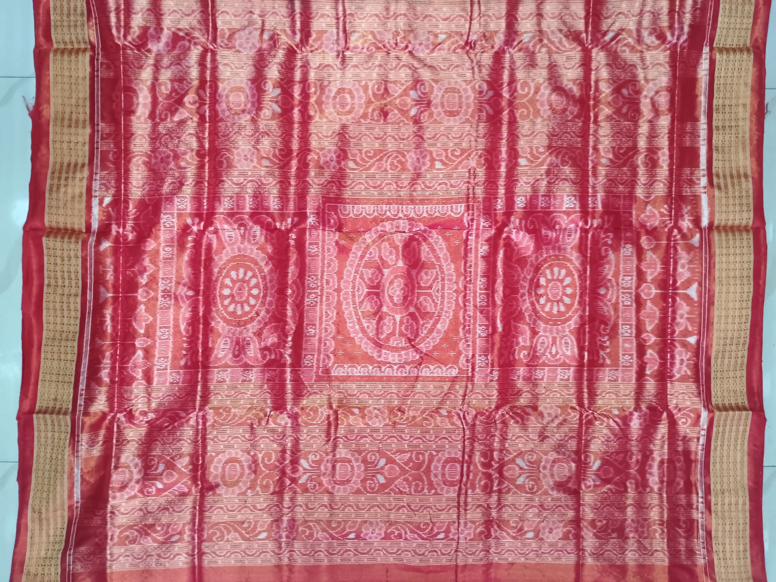 Bronze Red Nabakothi Half Tissue Sambalpuri Silk Saree