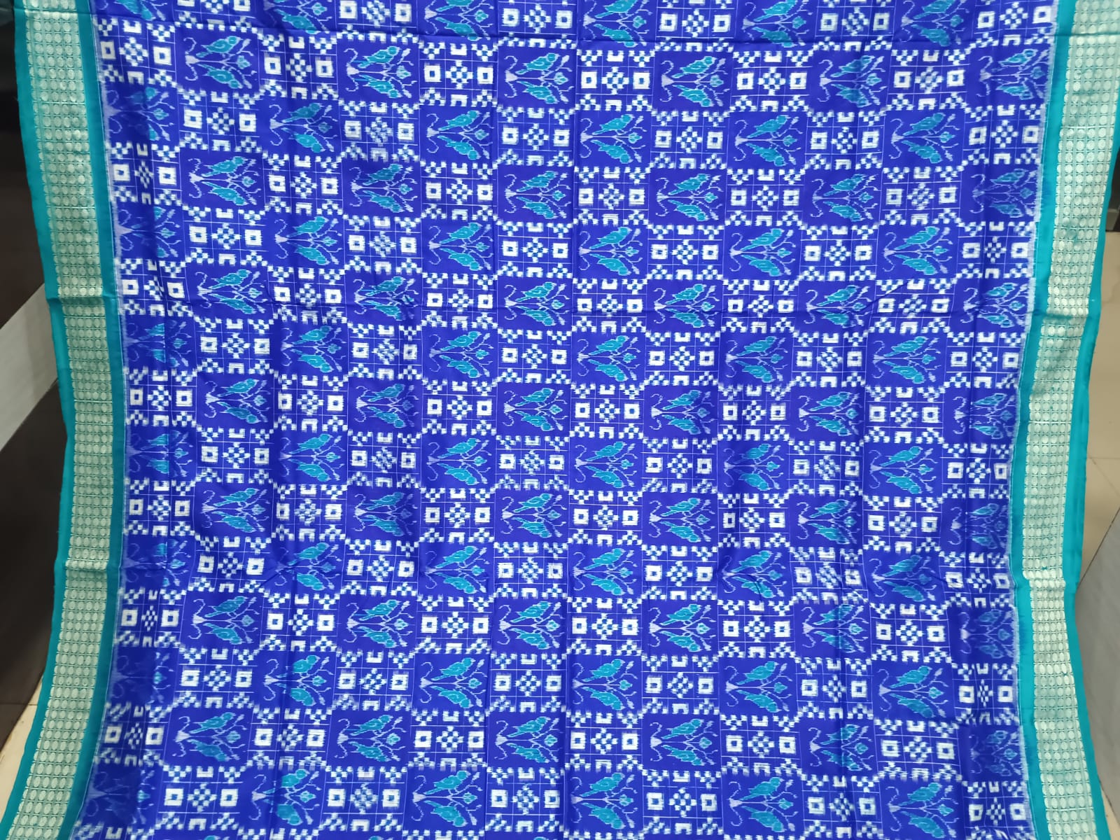 Blue Copper Sulphate Pasapali And Birds Design Sambalpuri Silk Saree