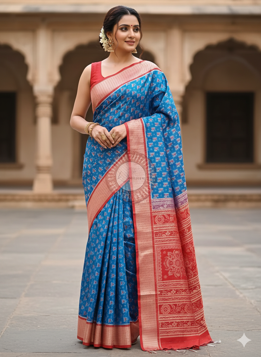 Copper Sulphate Red Tree Sambalpuri Silk Saree