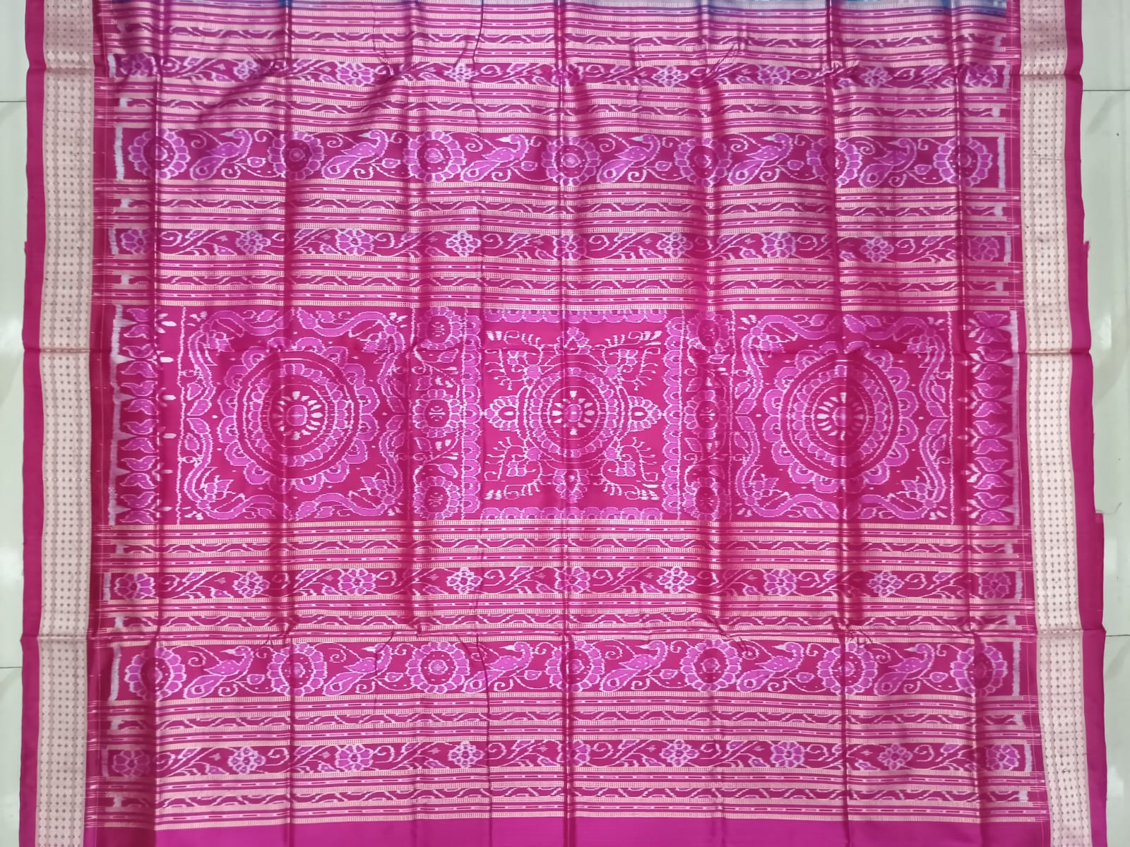 Teal Blue Magenta Tree Design Sambalpuri Silk Saree